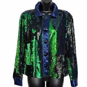 JSONG WAY FLIP SEQUIN JACKET BLAZER BLUE GREEN BLACK GLAM PARTY NEW YEAR FUN 10